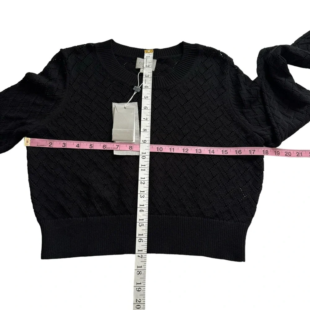 GREY Jason Wu Women's Sweater Large Black Open Knit Long Sleeve Cropped‎ Top